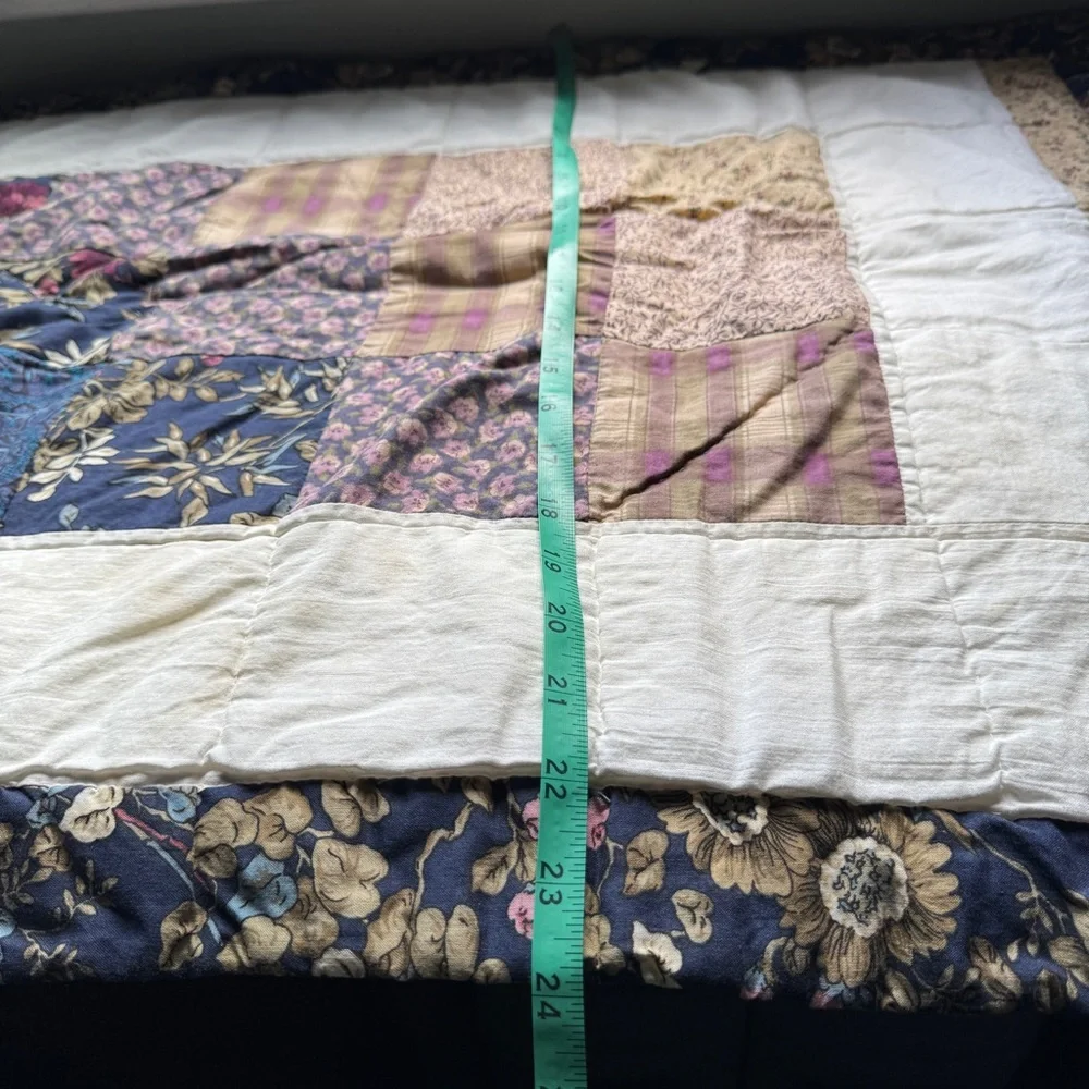 Patchwork Quilted Pillow Sham Country Cottage Floral Blue Beige pillowcase large